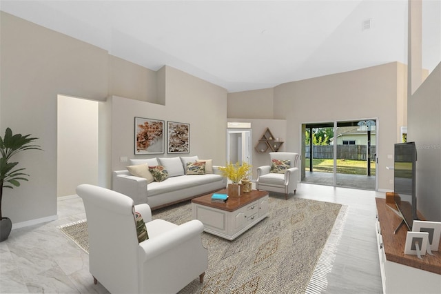 9885 Montclair Cir, Apopka, FL 32703 - living area with high vaulted ceiling and baseboards
