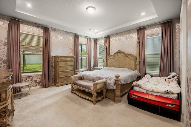 9567 Meadow Hunt Way, Winter Garden, FL 34787 - carpeted bedroom with recessed lighting, wallpapered walls, baseboards, and a raised ceiling