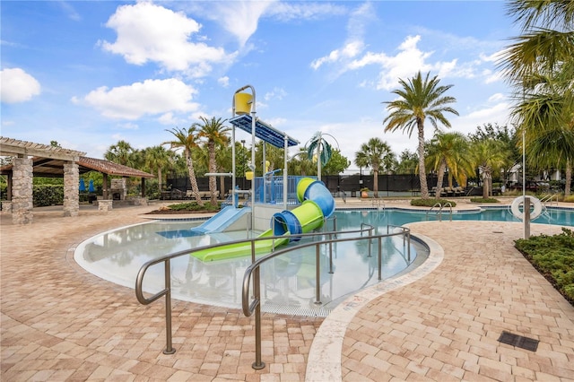 9567 Meadow Hunt Way, Winter Garden, FL 34787 - community pool featuring fence, a water slide, a patio area, and a water play area