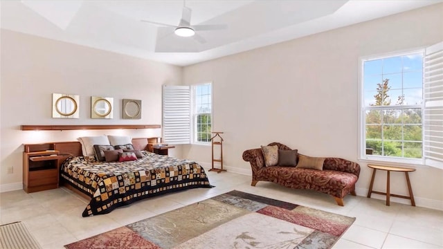 871 Iron Oak Way, The Villages, FL 32163 - tiled bedroom featuring baseboards and ceiling fan
