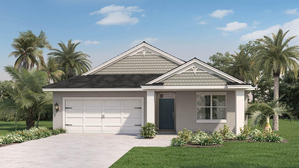 1196 Alstonia Ln, Mount Dora, FL 32757 - view of front facade with concrete driveway, stucco siding, a front yard, and a garage