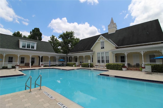 pool with a patio