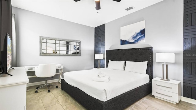 bedroom with visible vents and ceiling fan