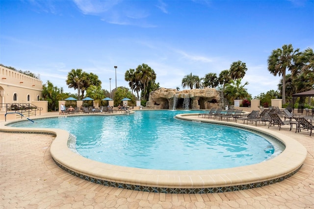 pool with a patio