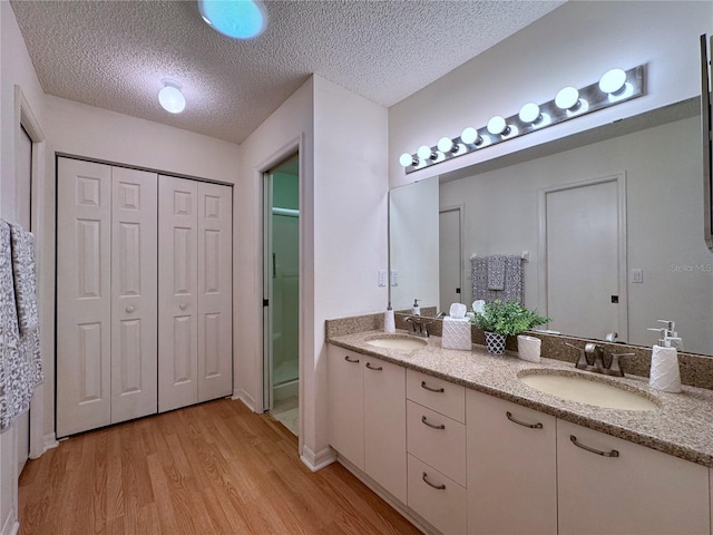32900 Crooked Oaks Ln, Leesburg, FL 34748 - full bathroom with a closet, double vanity, wood finished floors, and a textured ceiling
