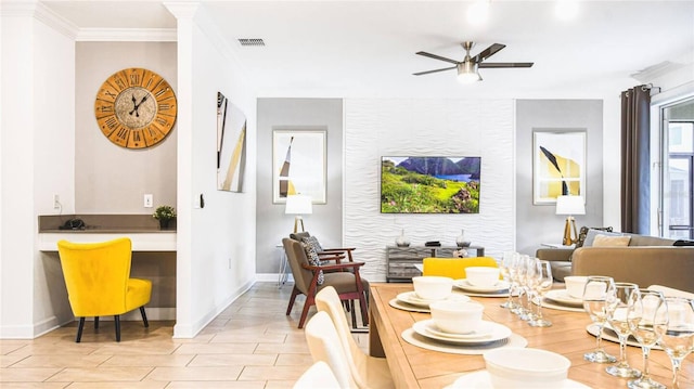 2936 Protagonist St, Kissimmee, FL 34746 - dining area with a ceiling fan, visible vents, and ornamental molding