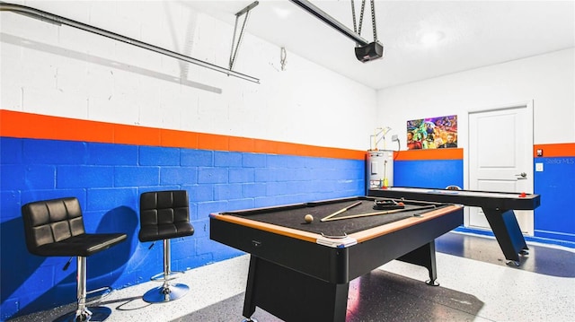 2936 Protagonist St, Kissimmee, FL 34746 - recreation room featuring a garage, concrete block wall, billiards, and speckled floor