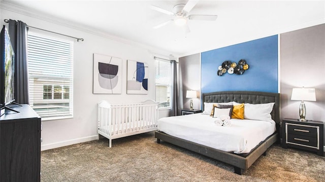2936 Protagonist St, Kissimmee, FL 34746 - carpeted bedroom with baseboards, ornamental molding, and a ceiling fan