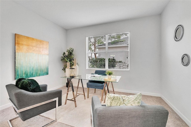 carpeted home office with baseboards