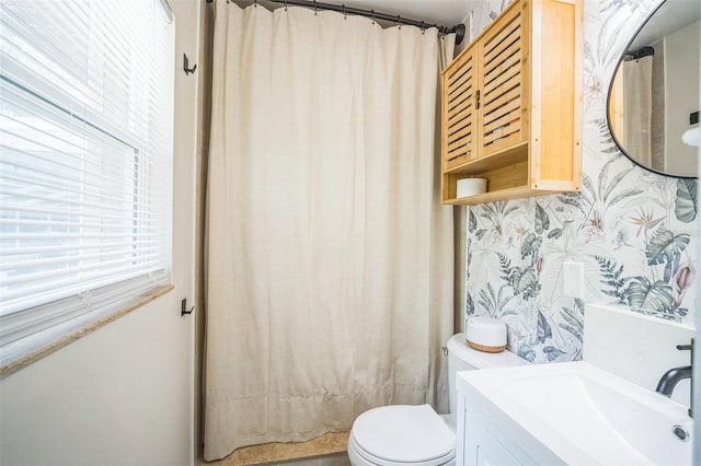 full bathroom with vanity and toilet