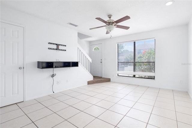 611 Casa Park A Ct, Winter Springs, FL 32708 - unfurnished living room featuring visible vents, recessed lighting, stairway, ceiling fan, and tile patterned flooring