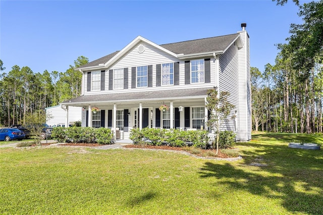 1555 Seminole Run Rd, Osteen, FL 32764 - view of front facade featuring covered porch, a chimney, and a front yard