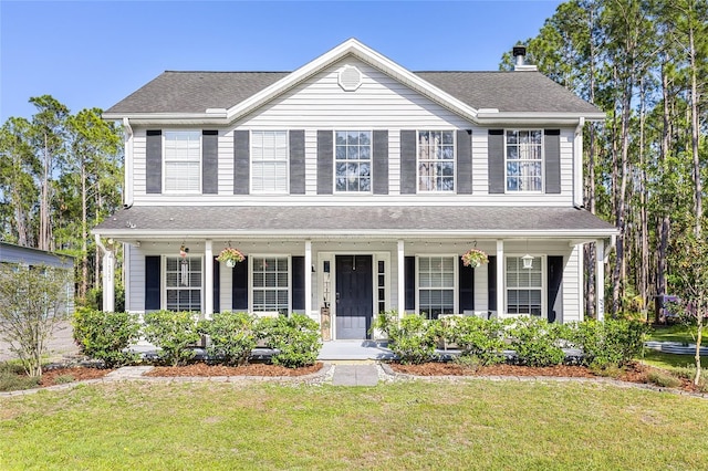 1555 Seminole Run Rd, Osteen, FL 32764 - colonial home with a porch, roof with shingles, and a front lawn