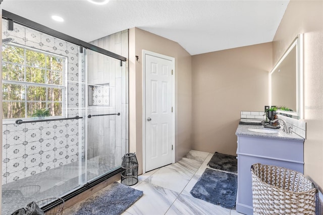 1555 Seminole Run Rd, Osteen, FL 32764 - full bath with vanity, marble finish floor, and a shower stall