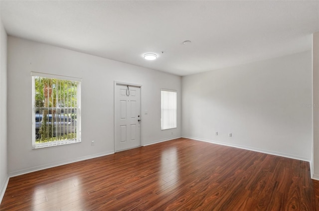 entrance foyer with baseboards and wood finished floors