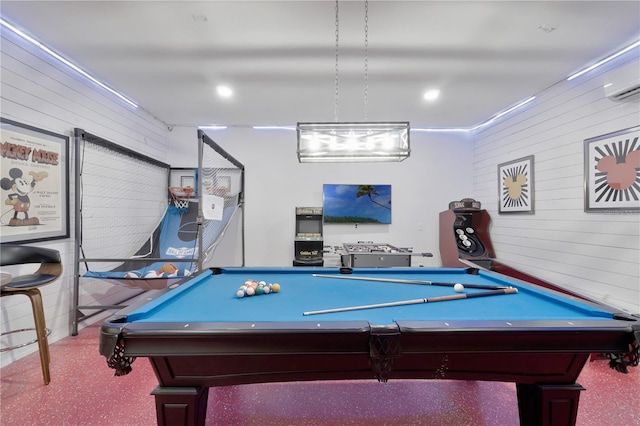playroom featuring wooden walls and pool table