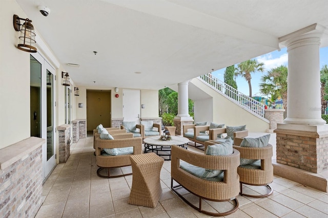 view of patio with stairway