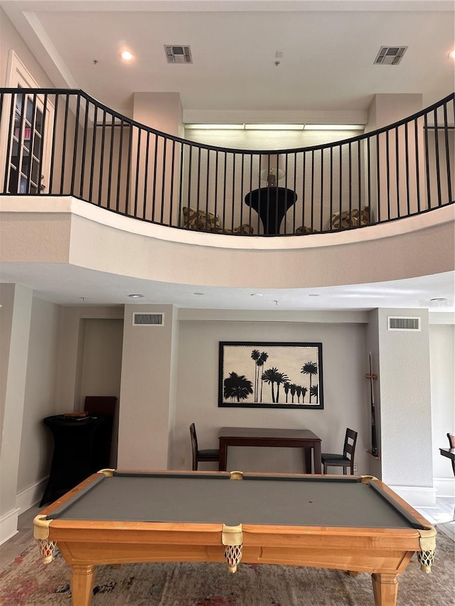 game room with billiards and visible vents