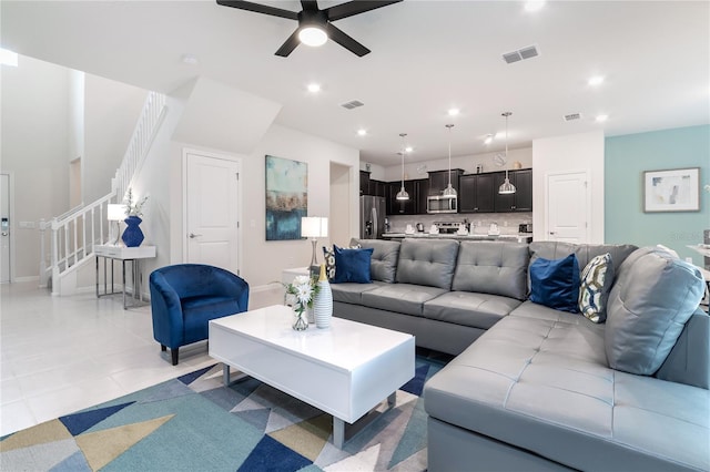 1820 Summer Dr, Davenport, FL 33897 - living area with recessed lighting, a ceiling fan, stairs, and visible vents
