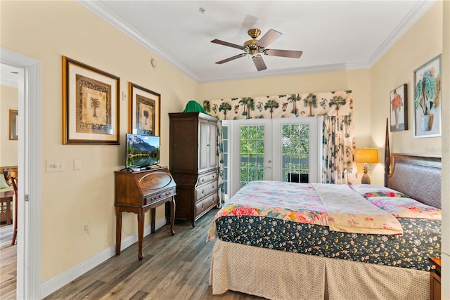 7630 Heritage Crossing Way Unit 302, Reunion, FL 34747 - bedroom featuring crown molding, access to exterior, wood finished floors, baseboards, and french doors