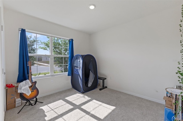 interior space with carpet flooring and baseboards