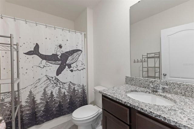 full bath featuring vanity, toilet, and a shower with shower curtain