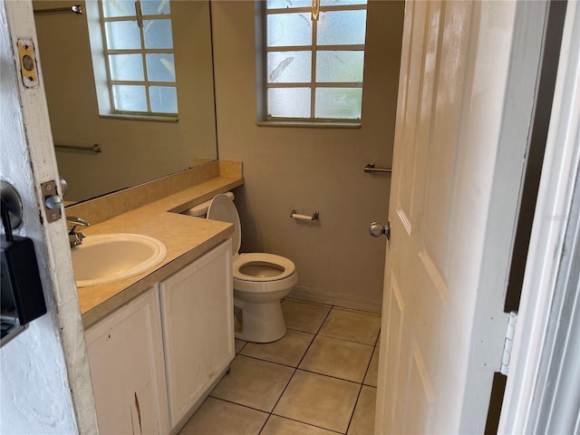 bathroom featuring tile patterned flooring, toilet, and vanity