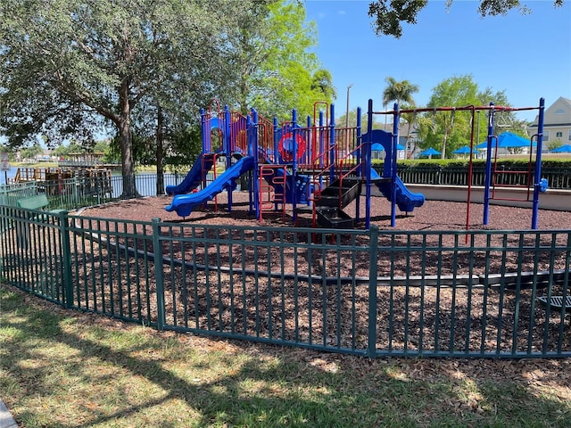 community jungle gym with fence