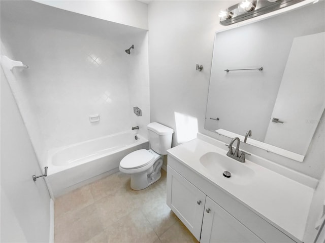 full bathroom featuring vanity, tile patterned flooring, toilet, and shower / washtub combination