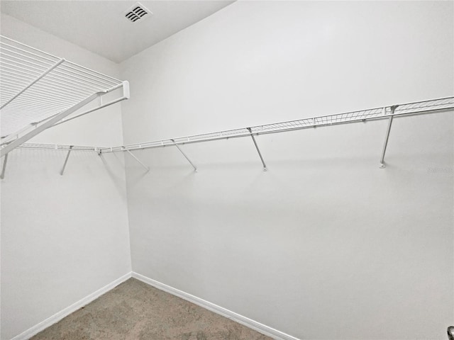 spacious closet with carpet floors and visible vents