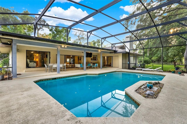 311 Needles Trl, Longwood, FL 32779 - outdoor pool with a patio, an outdoor hangout area, and a lanai