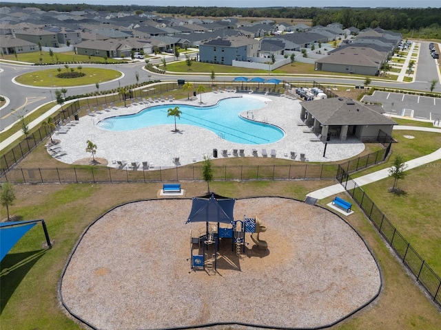 drone / aerial view with a residential view