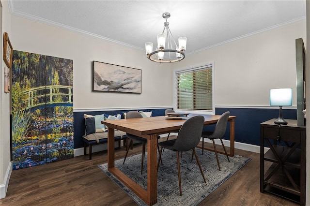111 Crown Oaks Way Unit 101, Longwood, FL 32779 - dining space featuring ornamental molding, a chandelier, dark wood-style floors, and baseboards