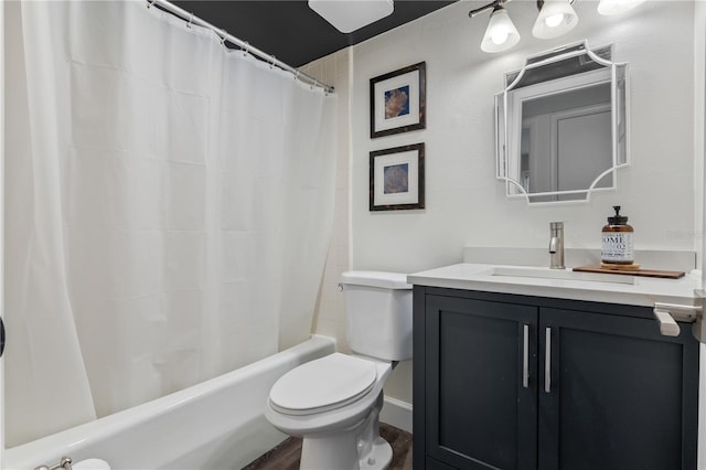 111 Crown Oaks Way Unit 101, Longwood, FL 32779 - full bathroom featuring toilet, vanity, shower / bath combination with curtain, and wood finished floors