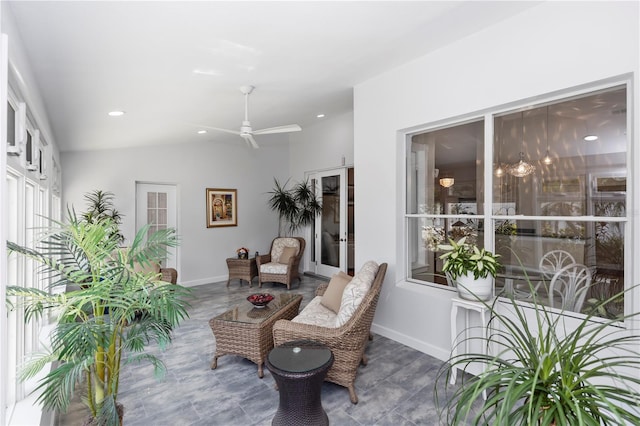 603 Yorkshire Dr, Oviedo, FL 32765 - sitting room with ceiling fan, baseboards, lofted ceiling, and recessed lighting