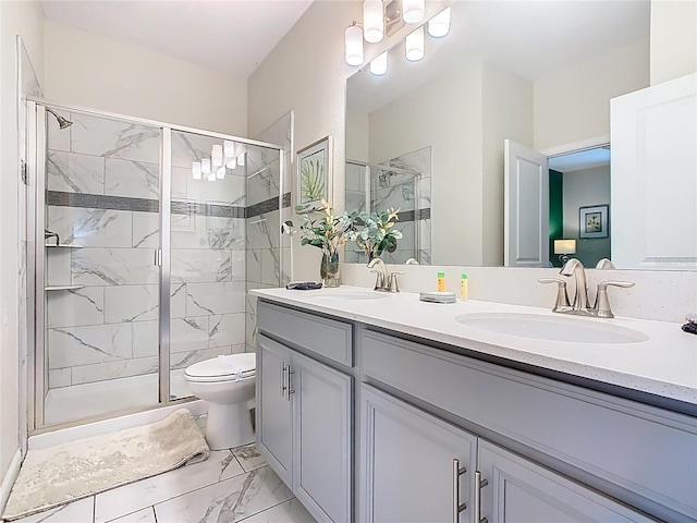 303 Ocean Course Ave, Davenport, FL 33896 - bathroom with a sink, a stall shower, toilet, and marble finish floor
