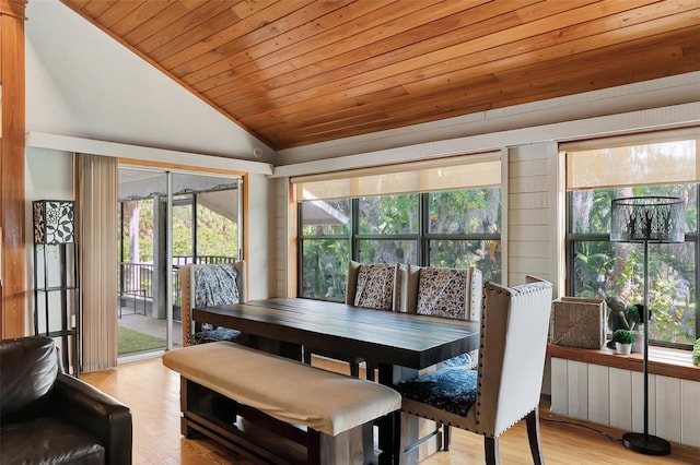 9503 Alice Ln, Riverview, FL 33578 - dining room with vaulted ceiling, wooden ceiling, light wood finished floors, and healthy amount of natural light