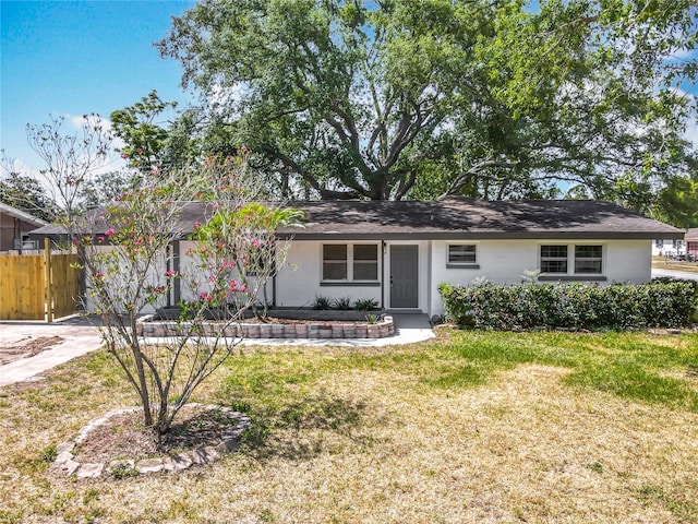 1298 Scottsdale Dr, Ormond Beach, FL 32174 - ranch-style house featuring fence, stucco siding, and a front lawn