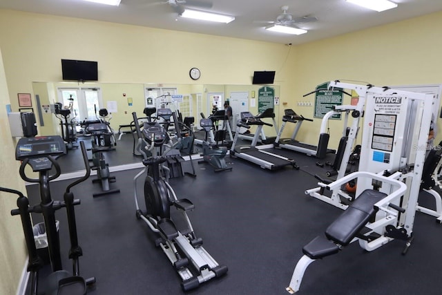 gym featuring ceiling fan