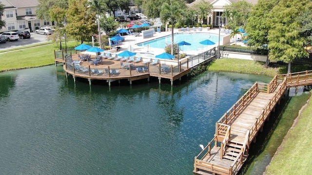 dock area featuring a water view