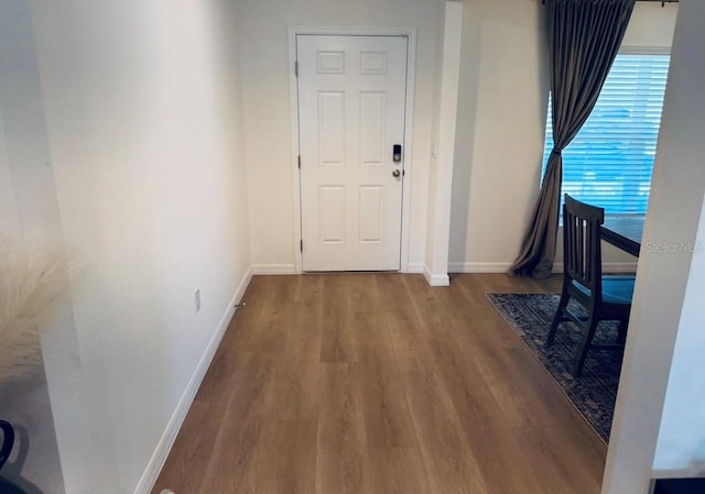 entrance foyer featuring wood finished floors and baseboards