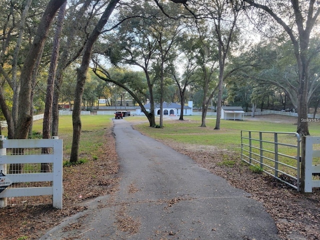 view of street with a gate, a gated entry, and aphalt driveway