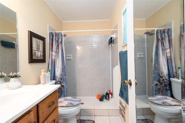7418 Riverbank Dr, New Port Richey, FL 34655 - full bathroom featuring toilet, a shower stall, and crown molding