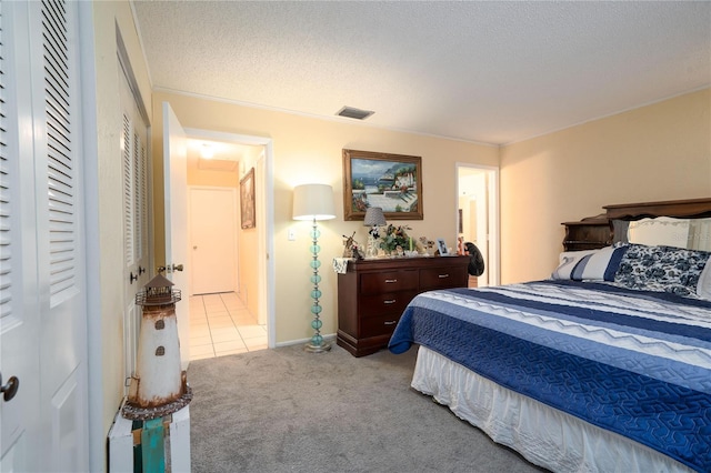 7418 Riverbank Dr, New Port Richey, FL 34655 - carpeted bedroom with crown molding, a textured ceiling, and baseboards
