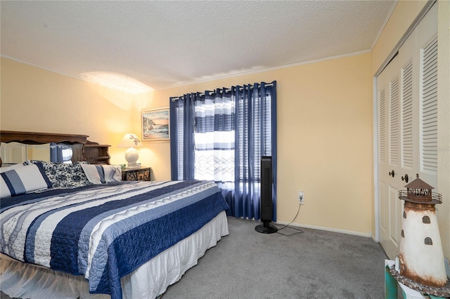 7418 Riverbank Dr, New Port Richey, FL 34655 - bedroom featuring carpet floors, crown molding, and a textured ceiling