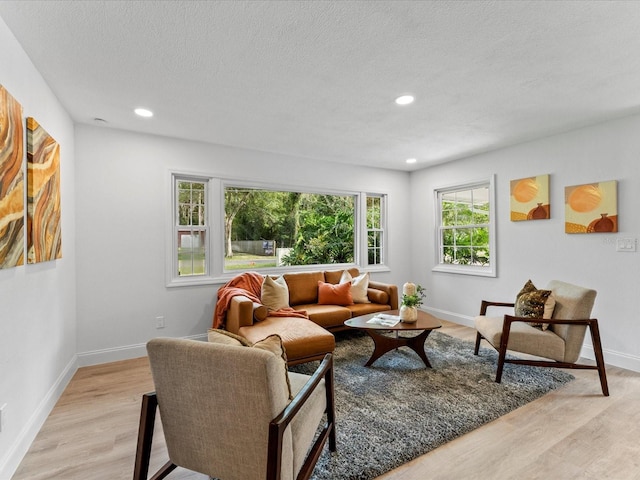 2205 Pine Island Dr, New Smyrna Beach, FL 32168 - living area featuring light wood-style floors, baseboards, recessed lighting, and a textured ceiling