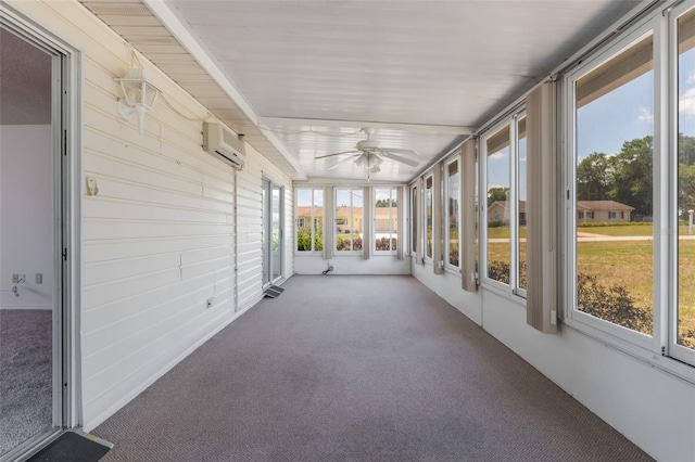 10980 SW 62nd Ave, Ocala, FL 34476 - unfurnished sunroom featuring a ceiling fan and a wall mounted air conditioner