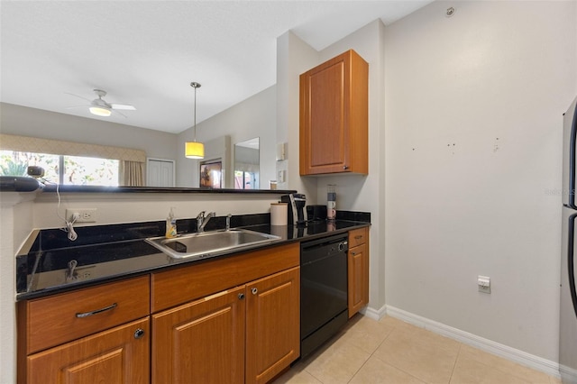 7395 Universal Blvd Unit 203, Orlando, FL 32819 - kitchen featuring a sink, brown cabinets, dark countertops, and dishwasher