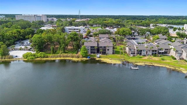 aerial view with a water view