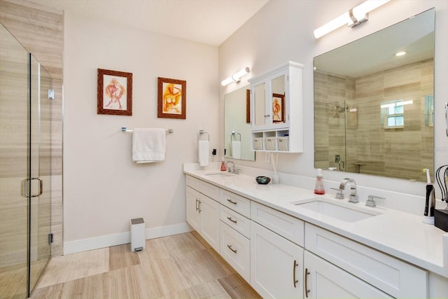 1831 Mizell Ave, Winter Park, FL 32789 - full bathroom with a shower stall, double vanity, and baseboards